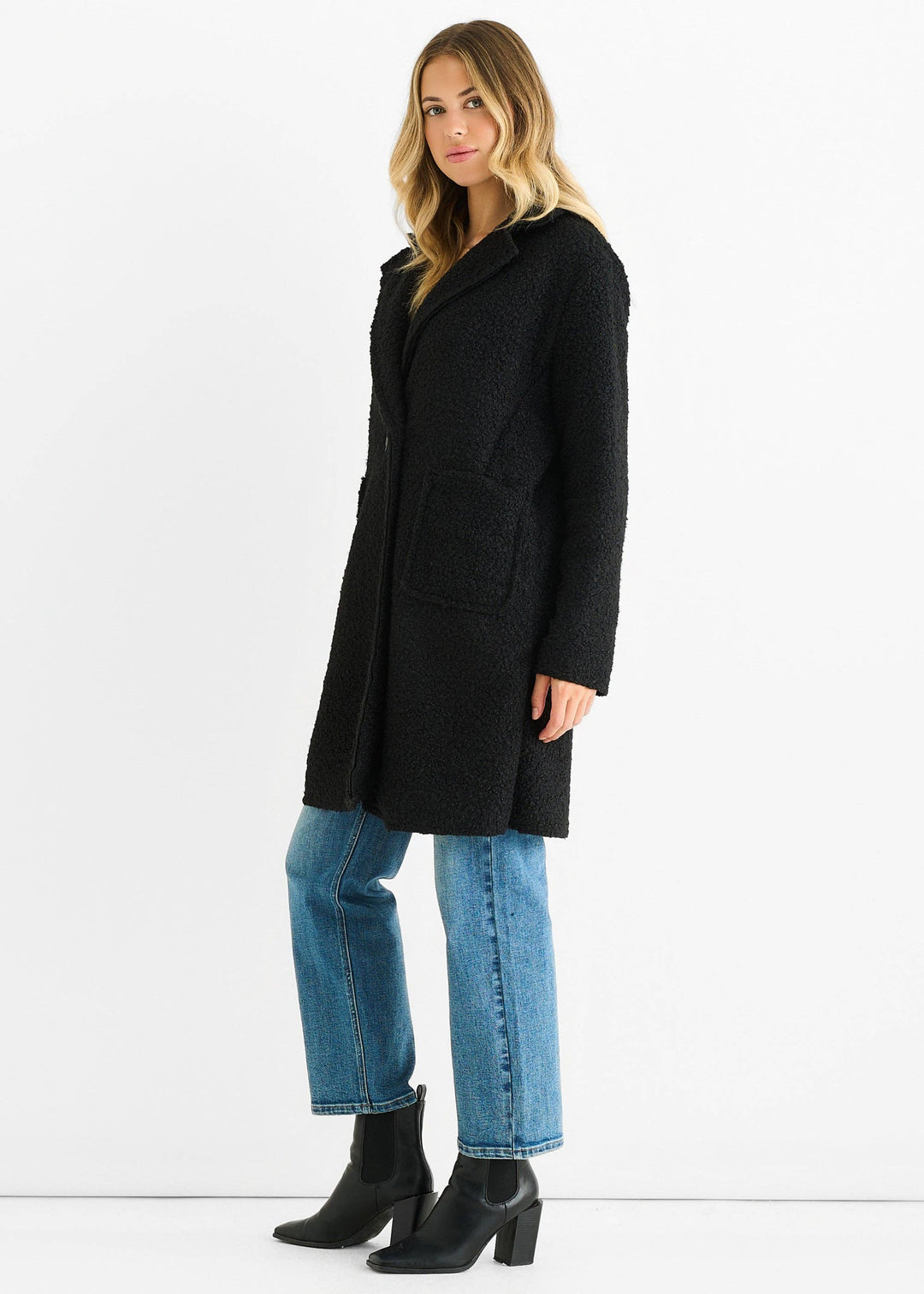 Shearling Mid Length Jacket | Black