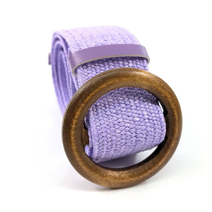 Purple Eco-Friendly Elasticated Paper Belt with Wooden Buckle