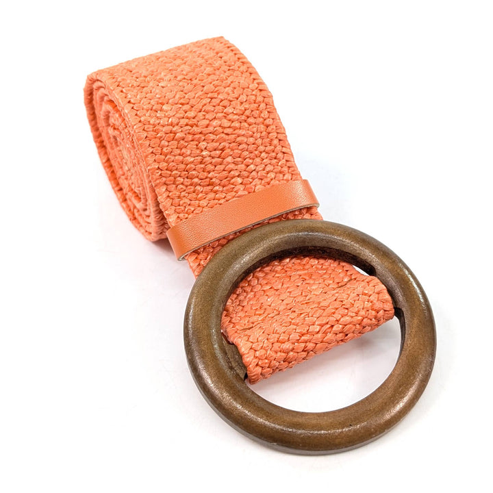 Orange Eco-Friendly Elasticated Paper Belt with Wooden Buckle