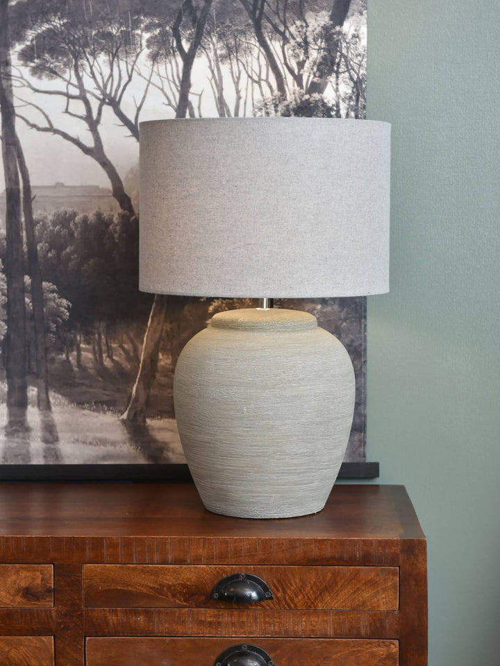 Baslow Etched Grey Large Ceramic Lamp with Shade - E27 60W