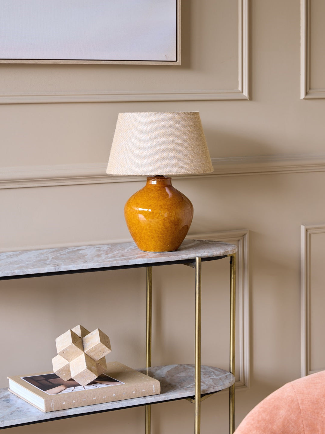 Aubrey Terracotta Ceramic Lamp With Hessian Shade Small E27 60W