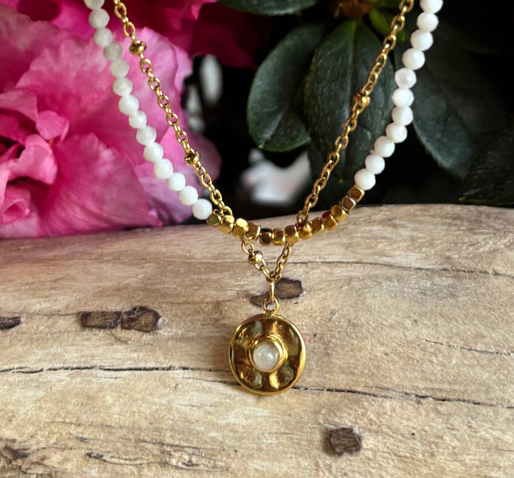 Ocean Ripples 18ct Gold Plated Mother Of Pearl Gold Disc Bracelet