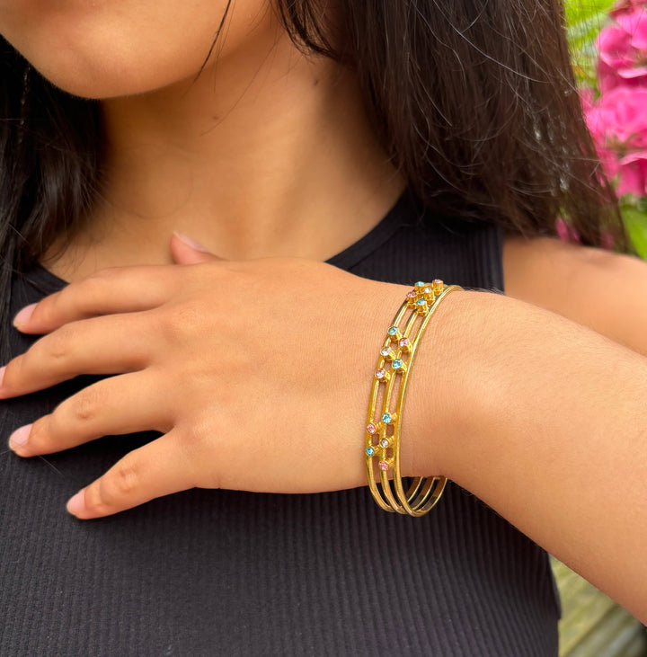 Multi-Colour Cubic Zirconia Bangle – 18ct Gold Plated