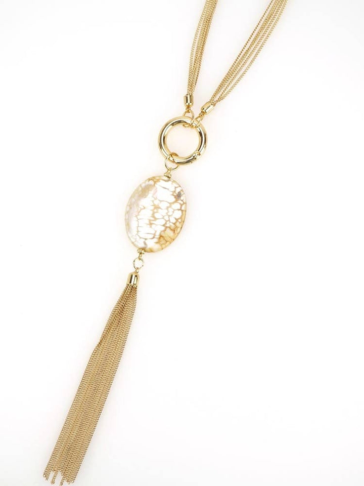 Long Necklace With Natural Stone And Fringes