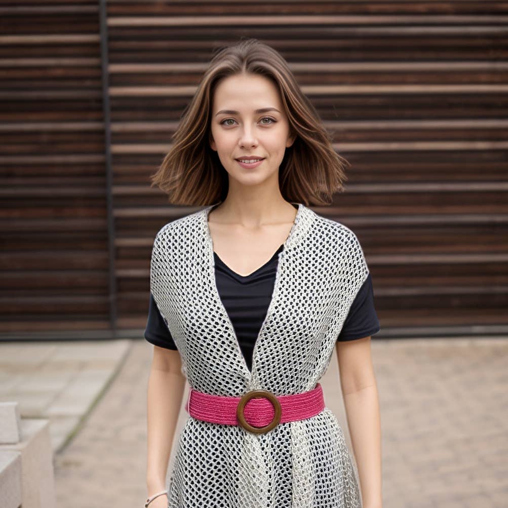 Eco-Friendly Elasticated Paper Belt with Wooden Buckle