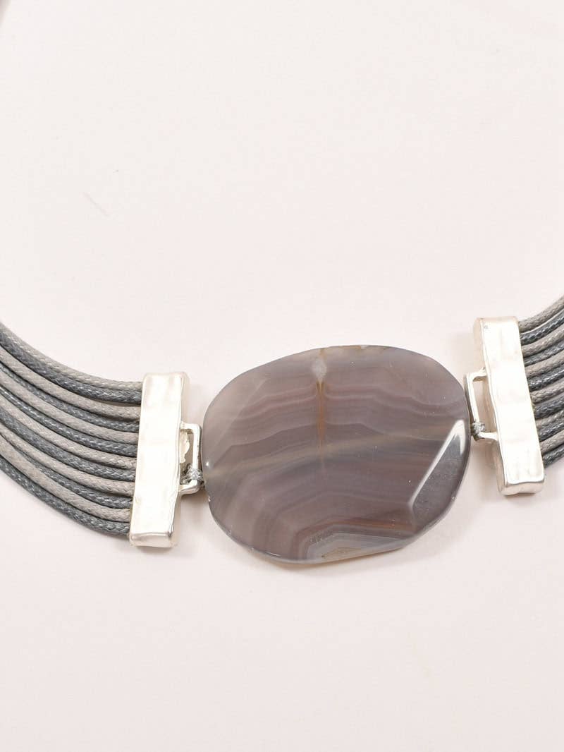 Short Grey Necklace With Precious Stone