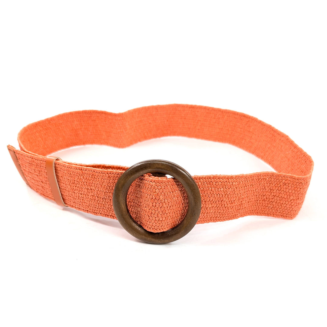 Orange Eco-Friendly Elasticated Paper Belt with Wooden Buckle
