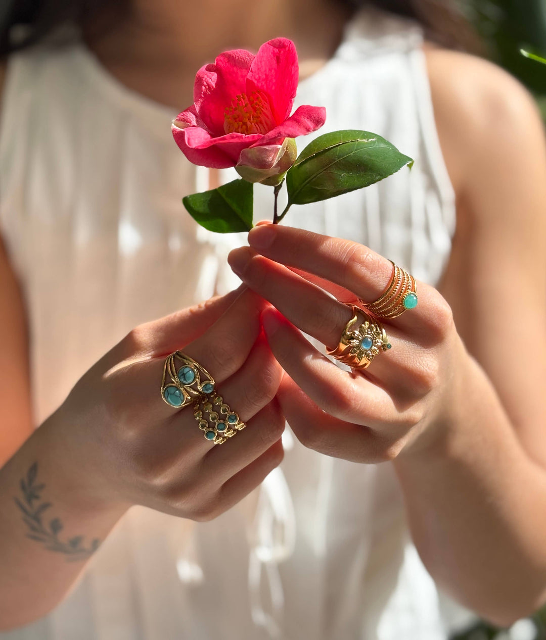 Turquoise Triple Band Adjustable Ring – 18ct Gold Plated