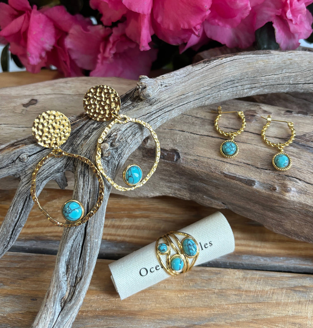 Turquoise Multi Band Adjustable Ring – 18ct Gold Plated