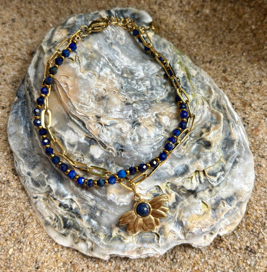 Ocean Ripples Lapis Lazuli Double Chain Bracelet – 18ct Gold Plated