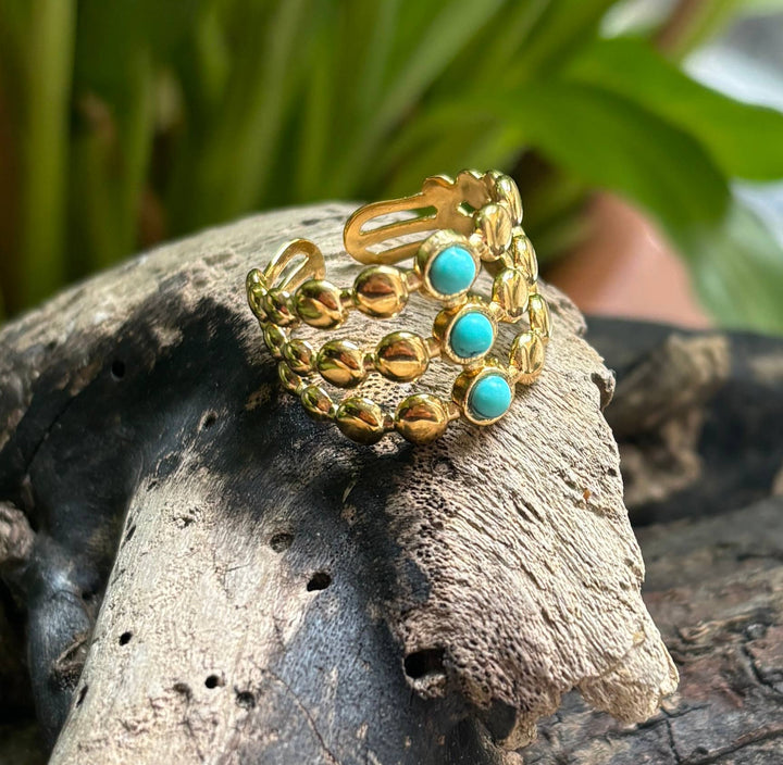 Turquoise Triple Band Adjustable Ring – 18ct Gold Plated