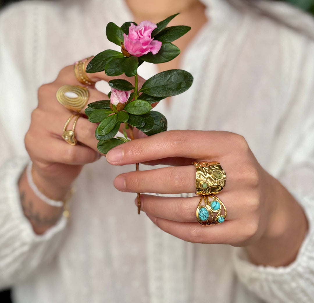 African Turquoise Adjustable Ring – 18ct Gold Plated