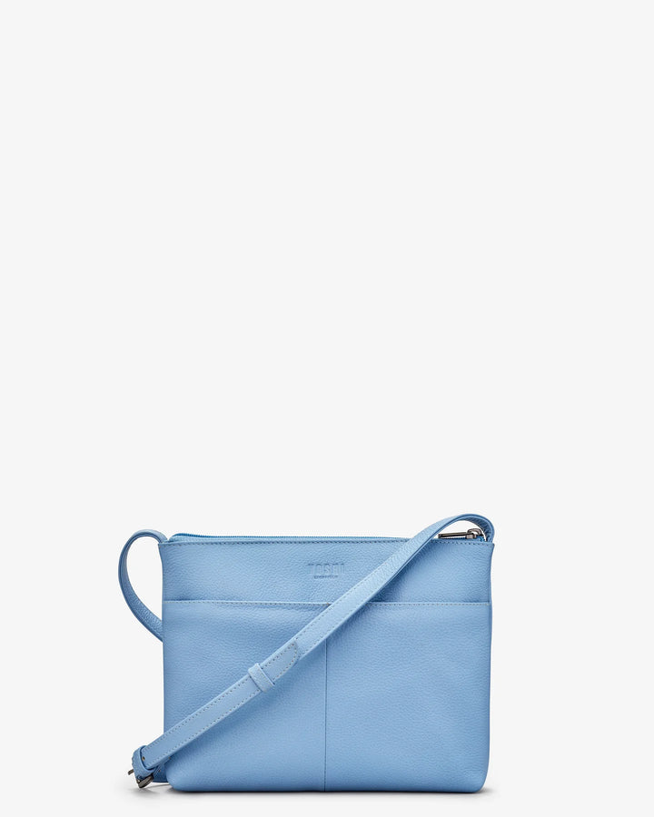 Bee Happy Blue Leather Cross Body Bag | YOSHI