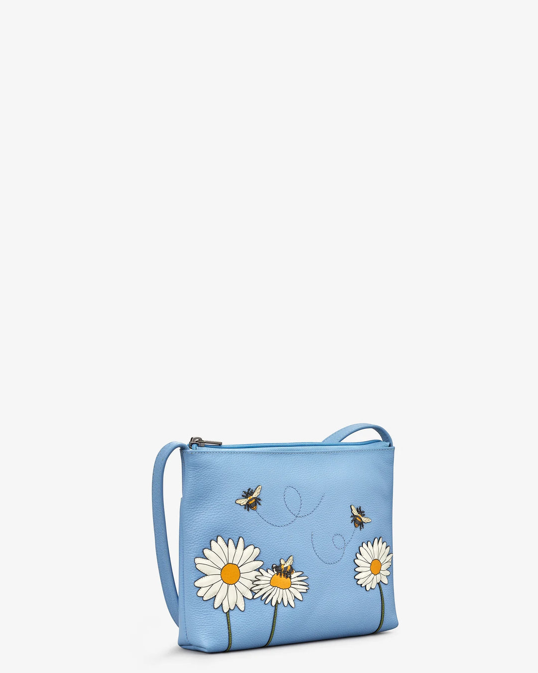 Bee Happy Blue Leather Cross Body Bag | YOSHI