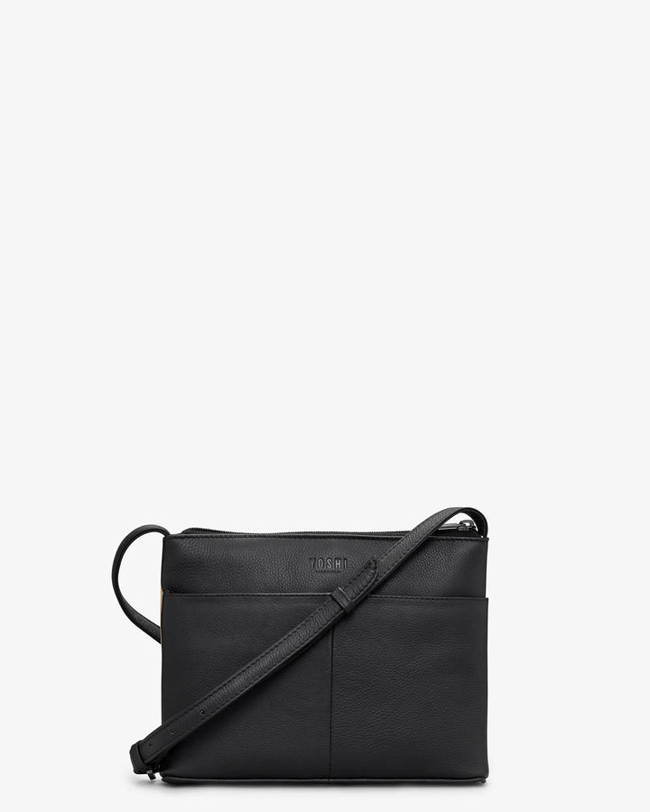 Bookworm Black Leather Cross Body Bag | YOSHI