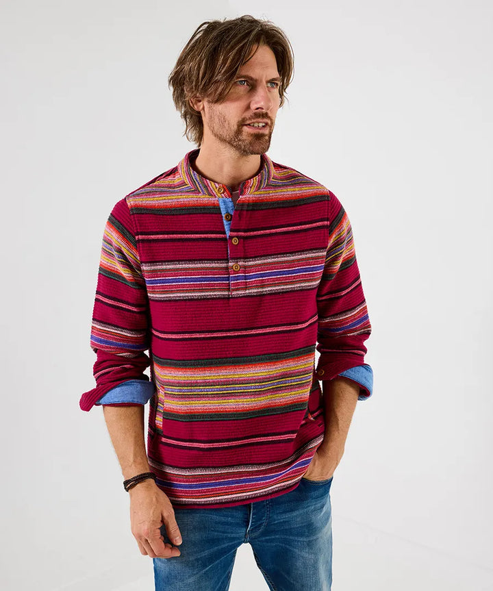 Pop Over Jacquard Stripe Grandad Collar Top