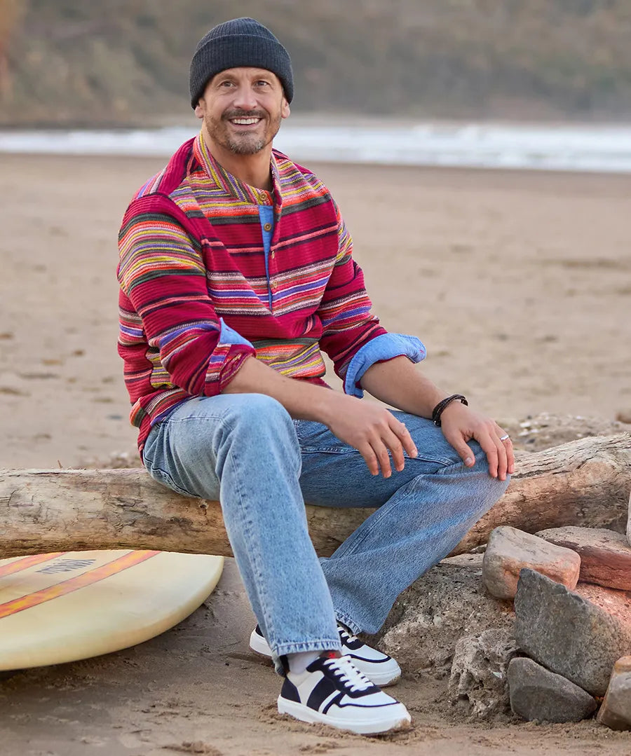 Pop Over Jacquard Stripe Grandad Collar Top