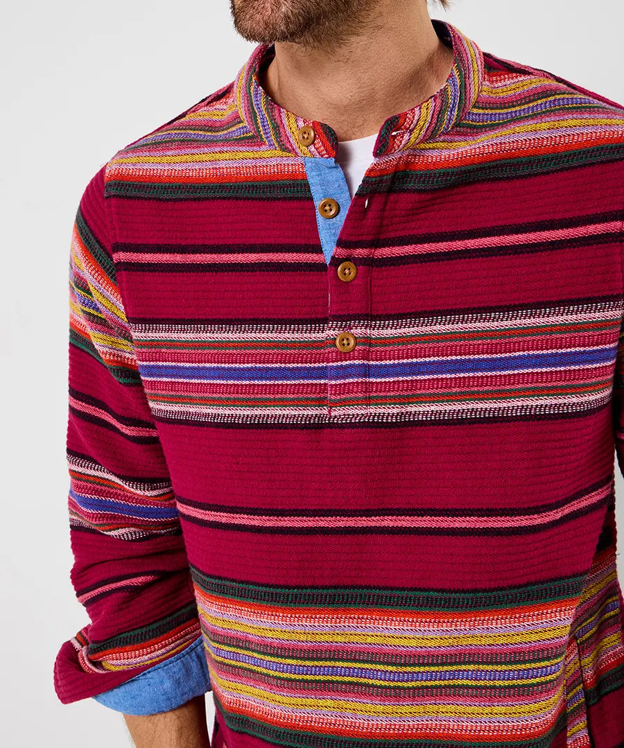 Pop Over Jacquard Stripe Grandad Collar Top