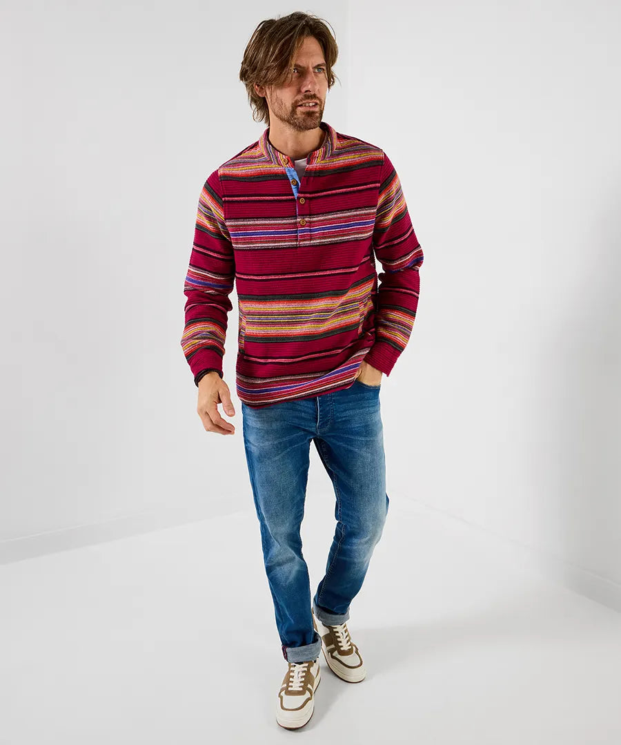 Pop Over Jacquard Stripe Grandad Collar Top