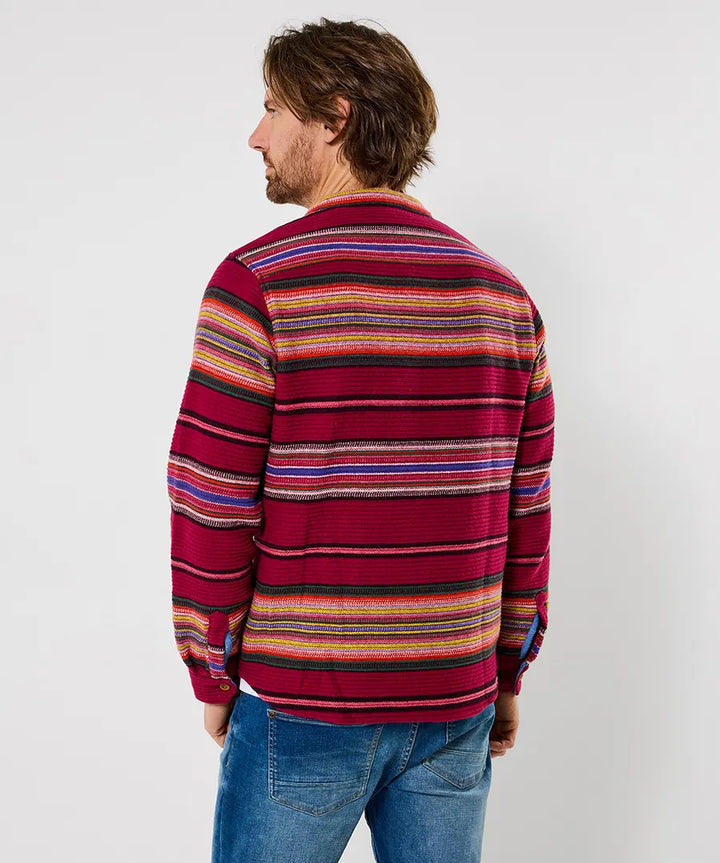 Pop Over Jacquard Stripe Grandad Collar Top