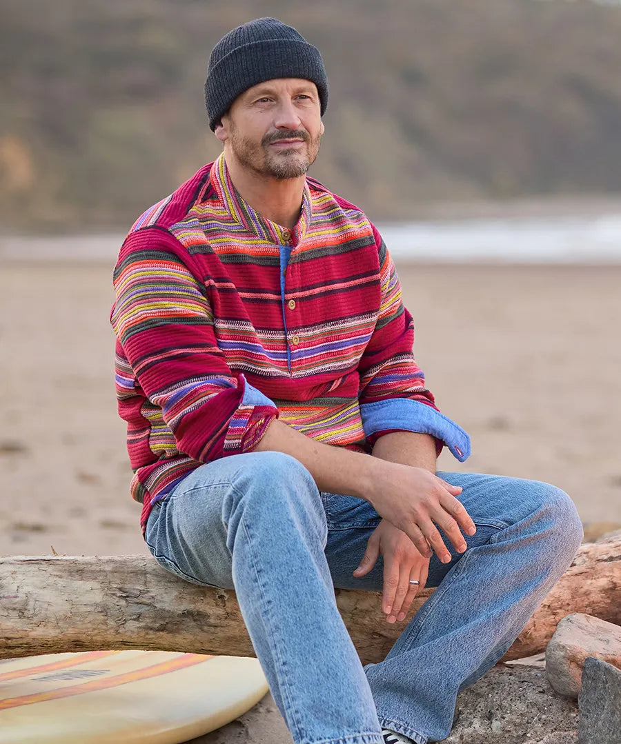 Pop Over Jacquard Stripe Grandad Collar Top