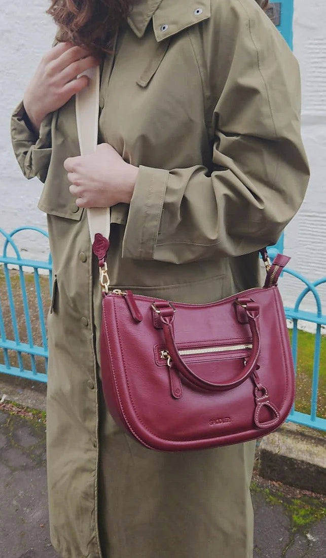 Real Leather Twin-Handle Handbag with Crossbody Strap