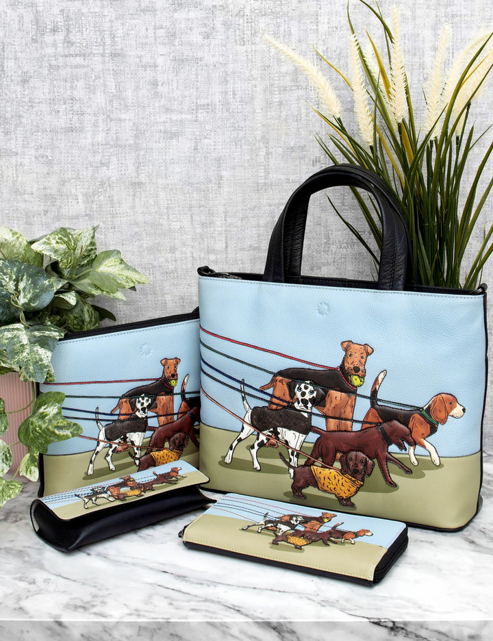 Dog Walk Black Leather Cross Body Bag | YOSHI