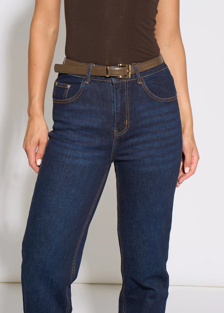 Indigo Mid Rise Straight Leg Jeans