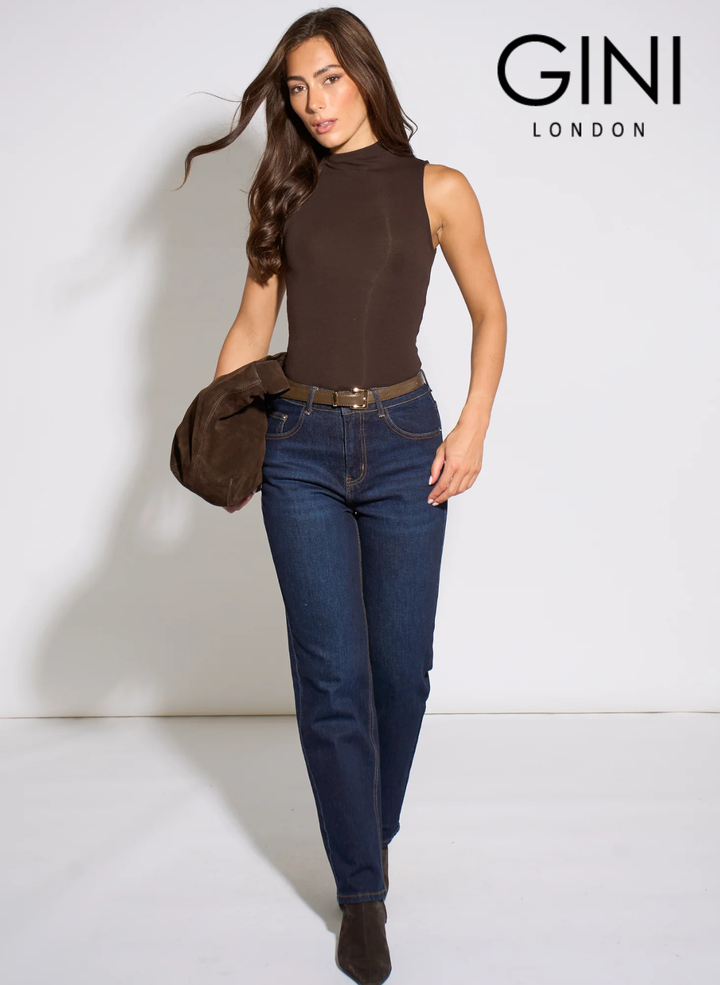 Indigo Mid Rise Straight Leg Jeans