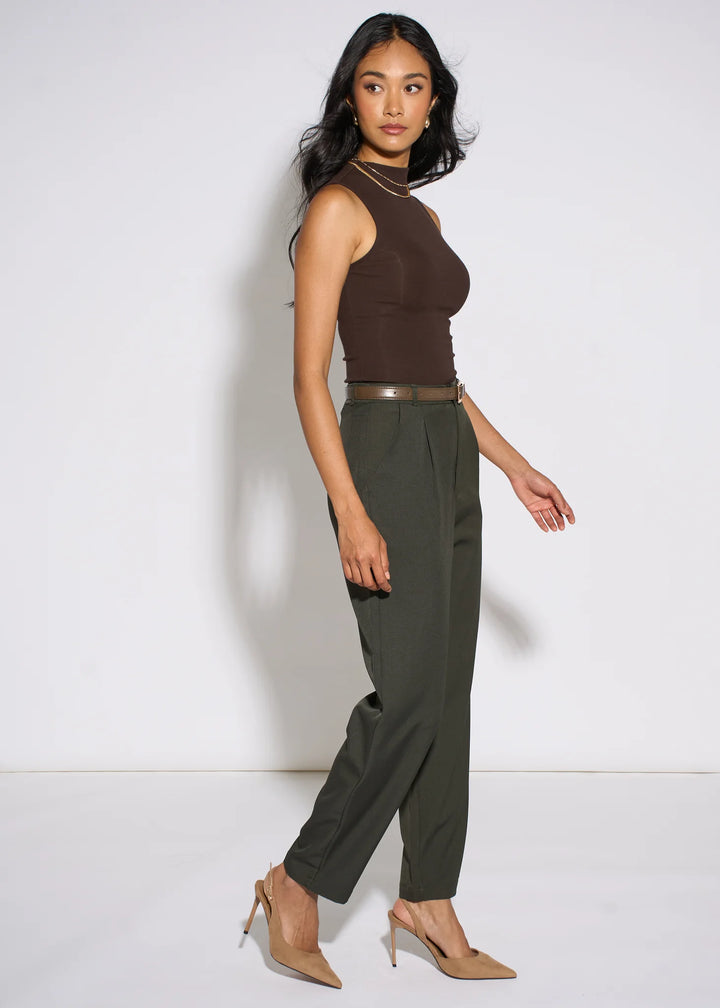 Dark Green Tapered Belted Trouser