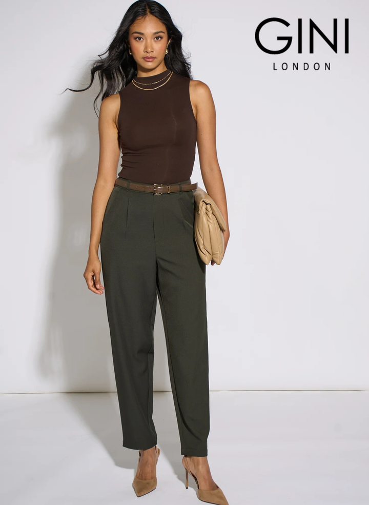 Dark Green Tapered Belted Trouser