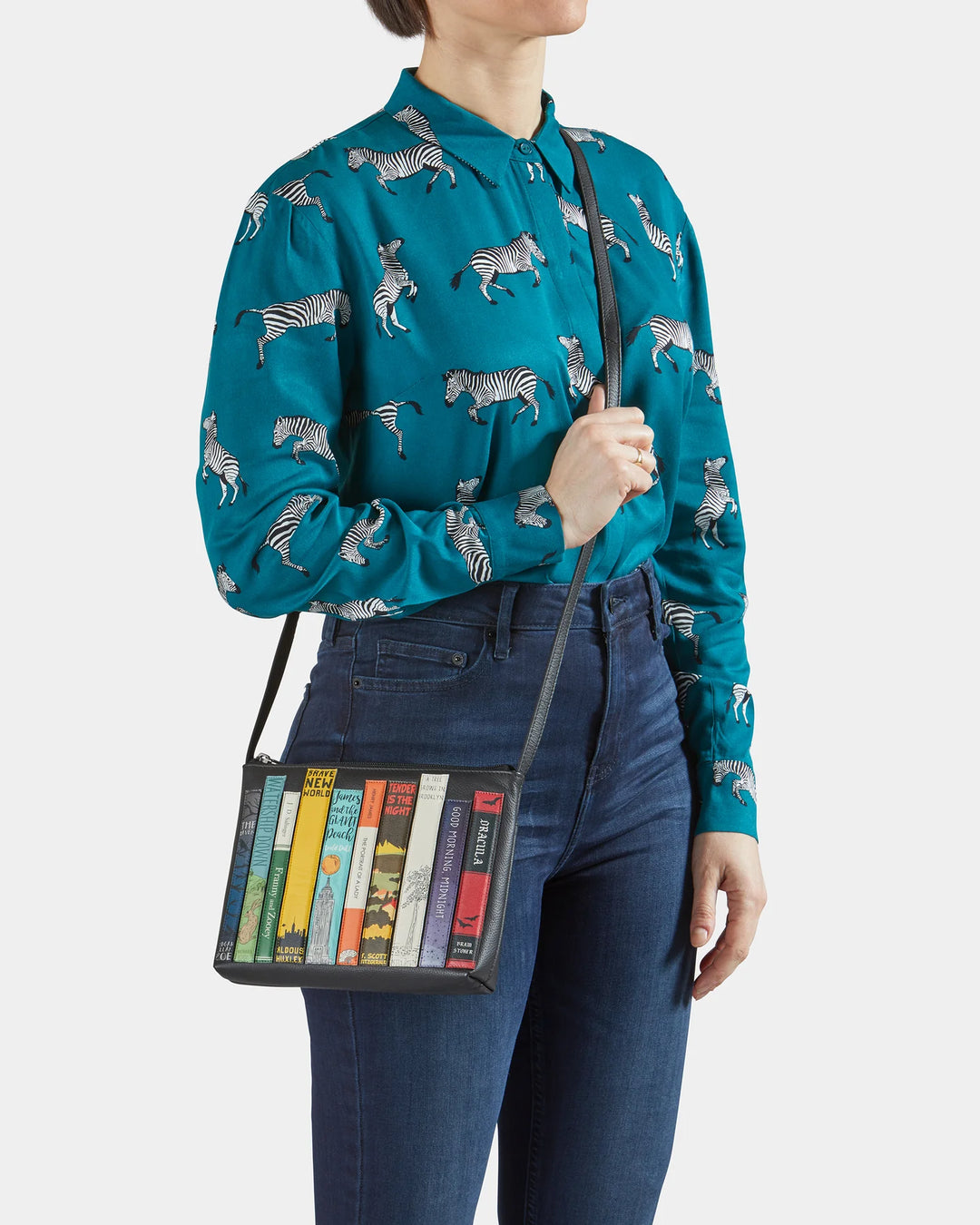 Bookworm Black Leather Cross Body Bag | YOSHI