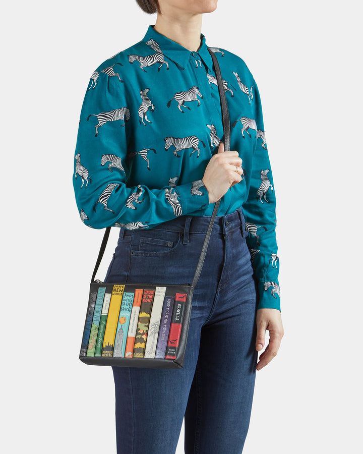 Bookworm Black Leather Cross Body Bag | YOSHI