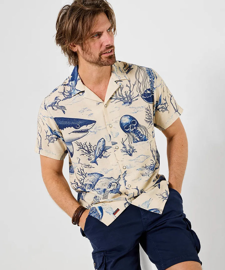 Shark Party Linen Blend Men's Shirt | Joe Browns