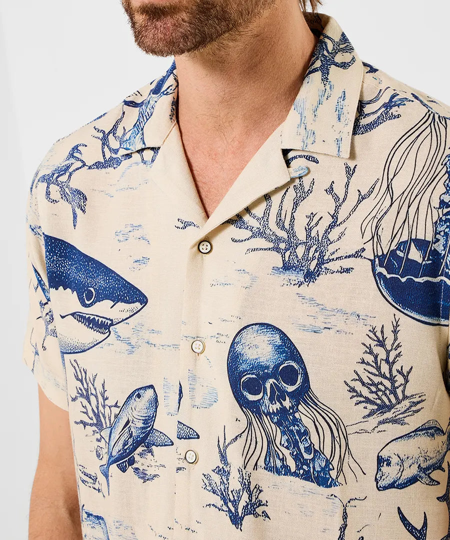 Shark Party Linen Blend Men's Shirt | Joe Browns