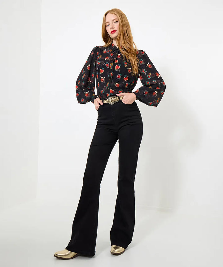 Heart Print Georgette Blouse With Cami