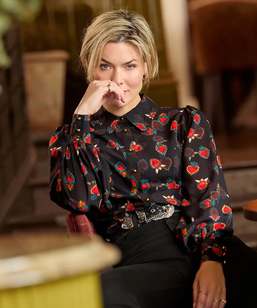 Heart Print Georgette Blouse With Cami