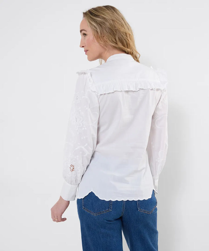 Beautiful Embroidered Button Through Blouse With Frill Detail