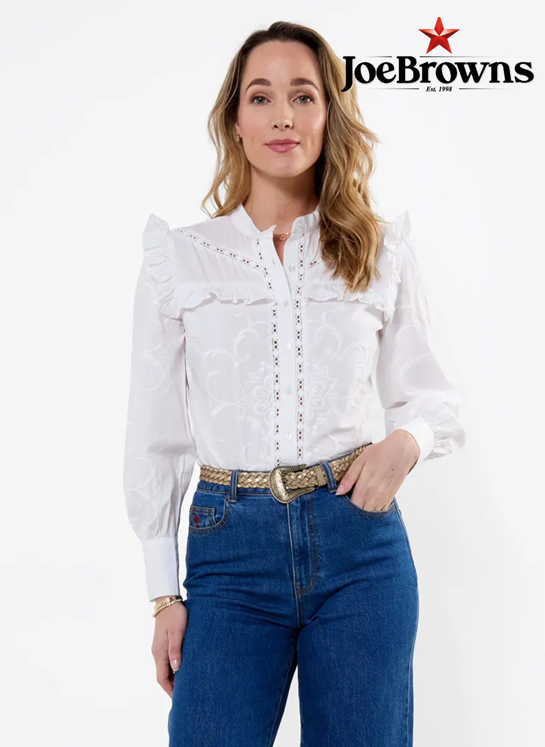 Beautiful Embroidered Button Through Blouse With Frill Detail