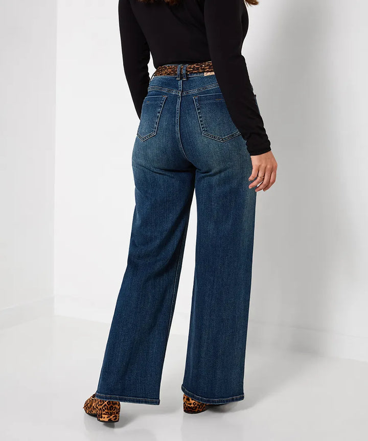 Wide Leg Jeans With Leopard Print Scarf And Pocket Detail