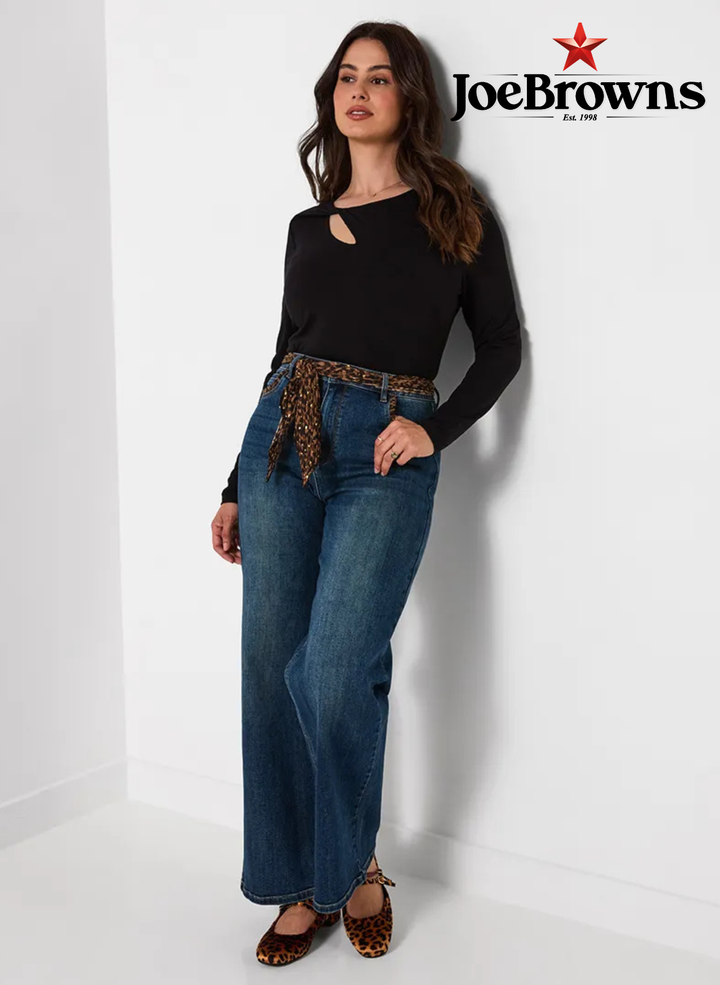 Wide Leg Jeans With Leopard Print Scarf And Pocket Detail