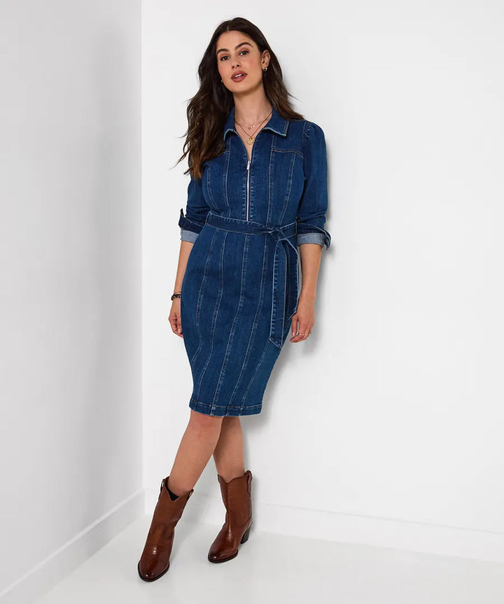 Scarlett Zip Front Denim Dress