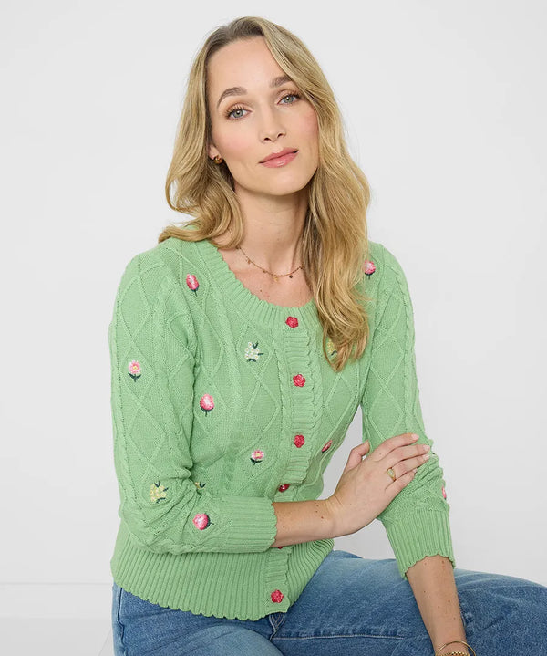 Penny Embroidered Floral Cable Knit Cardigan | Joe Browns