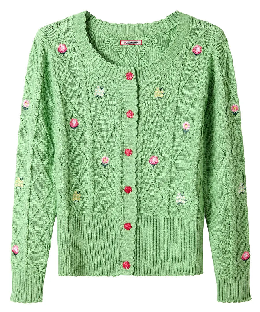 Penny Embroidered Floral Cable Knit Cardigan | Joe Browns