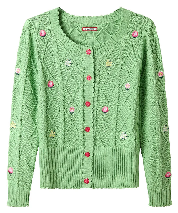 Penny Embroidered Floral Cable Knit Cardigan | Joe Browns