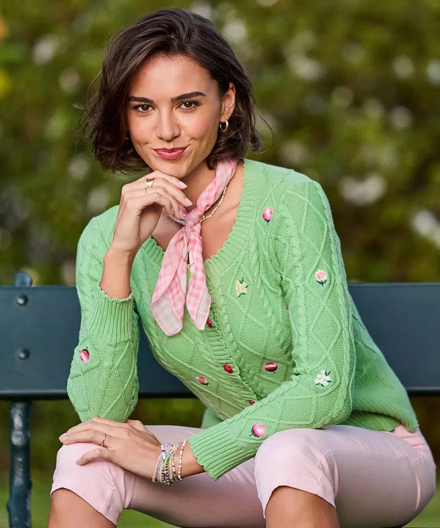Penny Embroidered Floral Cable Knit Cardigan | Joe Browns