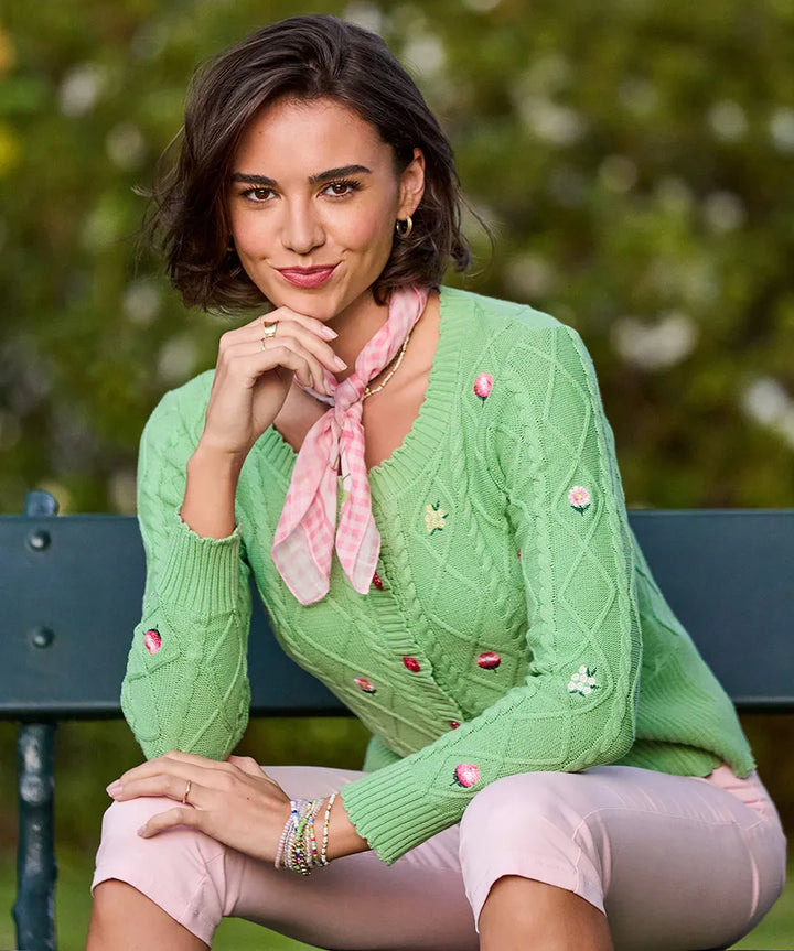 Penny Embroidered Floral Cable Knit Cardigan | Joe Browns