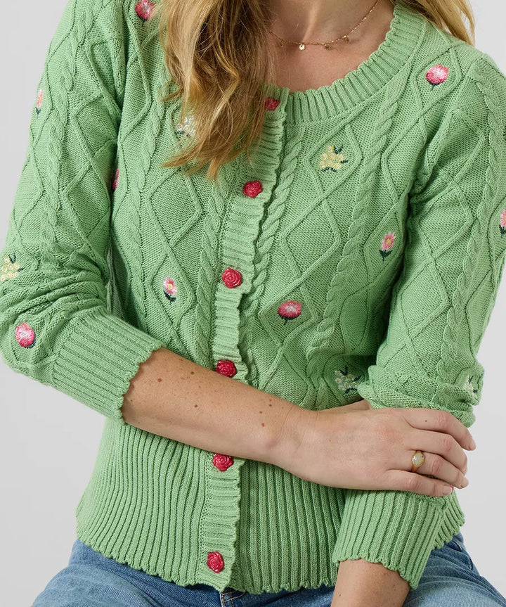 Penny Embroidered Floral Cable Knit Cardigan | Joe Browns