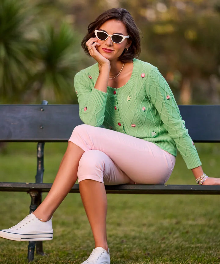 Penny Embroidered Floral Cable Knit Cardigan | Joe Browns