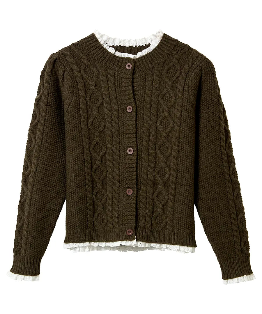 Claudia Woven Trim Cable Knit Cardigan